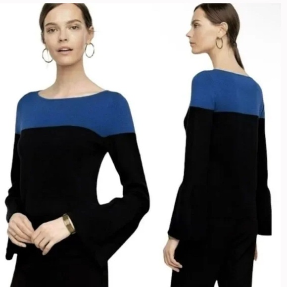 Ann Taylor Women's Color Block Bell Sleeve Pullover‎ Sweater in Size Large - Picture 1 of 6